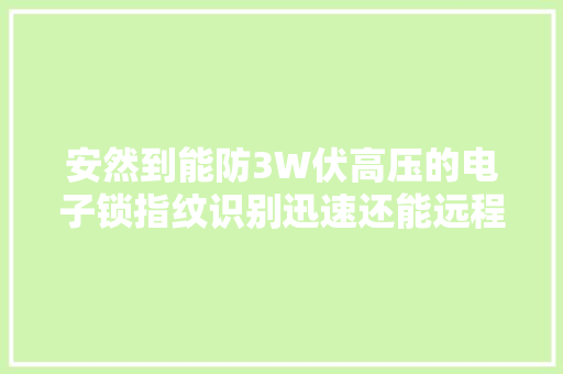安然到能防3W伏高压的电子锁指纹识别迅速还能远程操控