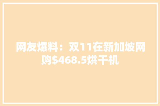 网友爆料：双11在新加坡网购8.5烘干机 网友爆料：双11在新加坡网购8.5烘干机 智能家居