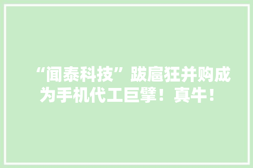 “闻泰科技”跋扈狂并购成为手机代工巨擘！真牛！