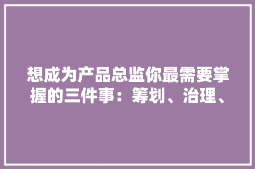 想成为产品总监你最需要掌握的三件事：筹划、治理、造就