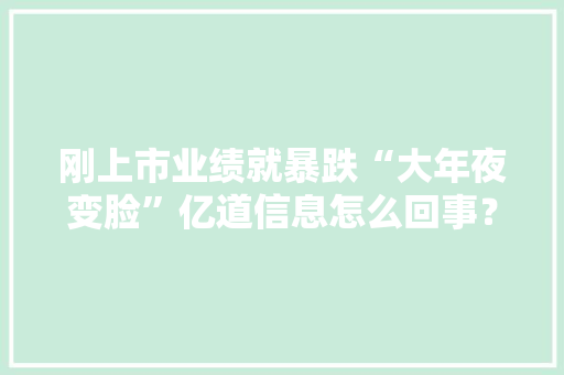刚上市业绩就暴跌“大年夜变脸”亿道信息怎么回事？