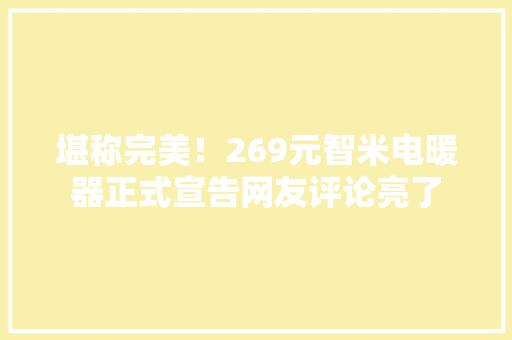 堪称完美！269元智米电暖器正式宣告网友评论亮了