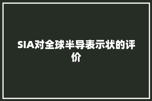 SIA对全球半导表示状的评价