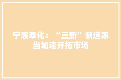 宁波奉化：“三新”制造家当加速开拓市场