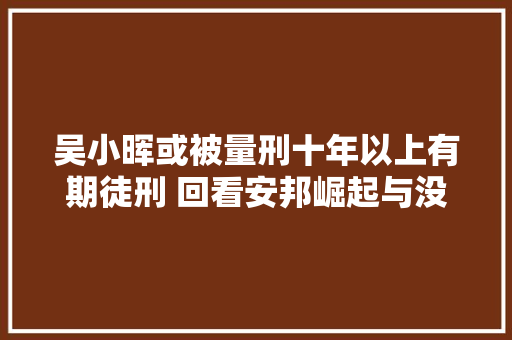 吴小晖或被量刑十年以上有期徒刑 回看安邦崛起与没落