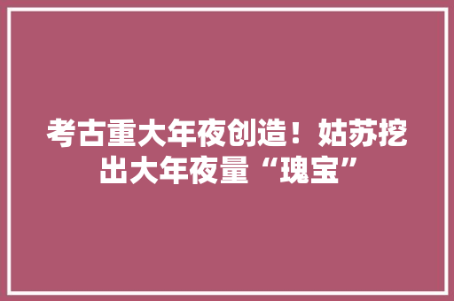考古重大年夜创造！姑苏挖出大年夜量“瑰宝”