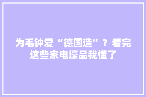 为毛钟爱“德国造”？看完这些家电壕品我懂了