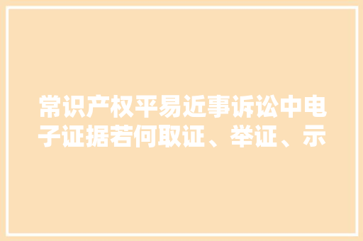 常识产权平易近事诉讼中电子证据若何取证、举证、示证 常识产权平易近事诉讼中电子证据若何取证、举证、示证 人工智能