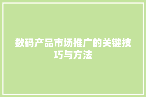 数码产品市场推广的关键技巧与方法