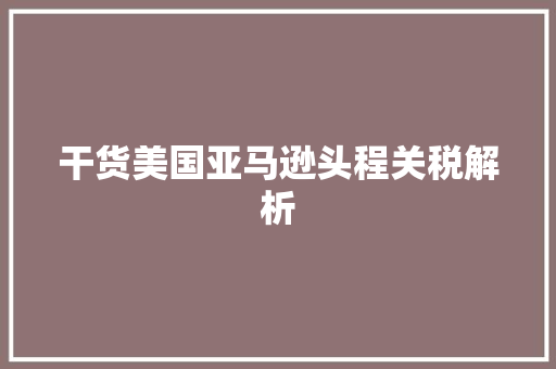 干货美国亚马逊头程关税解析