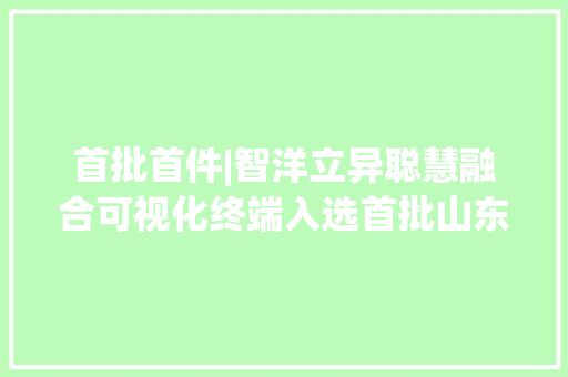 首批首件|智洋立异聪慧融合可视化终端入选首批山东省首件套电子产品名单
