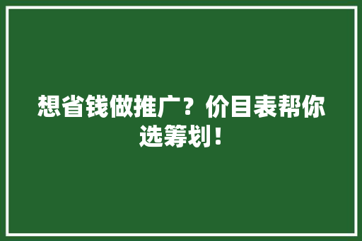 想省钱做推广？价目表帮你选筹划！