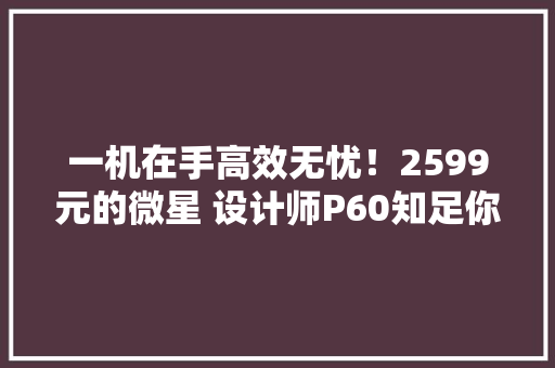 一机在手高效无忧！2599元的微星 设计师P60知足你的办公需求