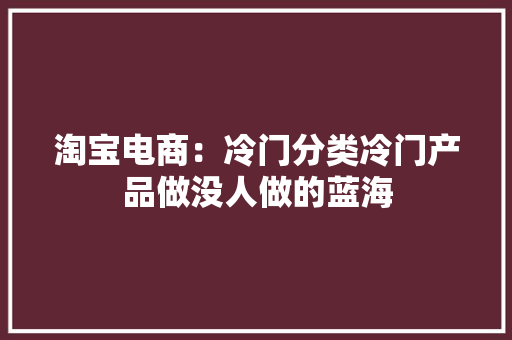 淘宝电商：冷门分类冷门产品做没人做的蓝海