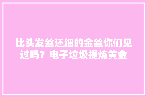 比头发丝还细的金丝你们见过吗？电子垃圾提炼黄金 比头发丝还细的金丝你们见过吗？电子垃圾提炼黄金 智能科技