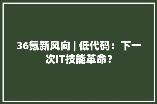 36氪新风向 | 低代码：下一次IT技能革命？