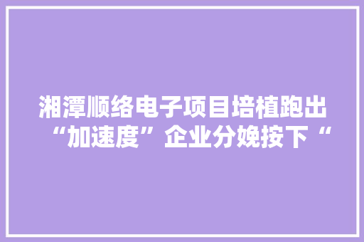 湘潭顺络电子项目培植跑出“加速度”企业分娩按下“快进键”