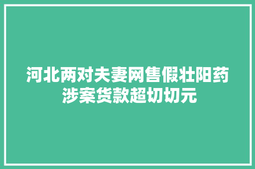 河北两对夫妻网售假壮阳药 涉案货款超切切元