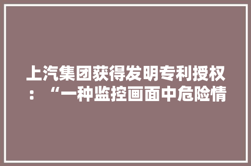 上汽集团获得发明专利授权：“一种监控画面中危险情况的检测方法及装配”