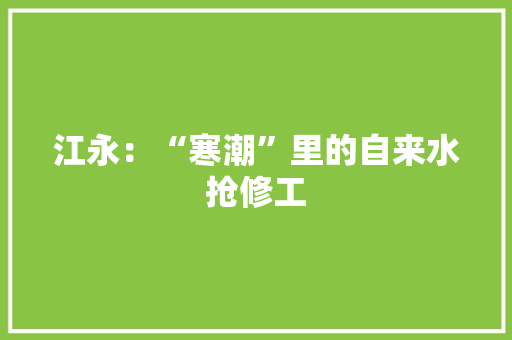 江永：“寒潮”里的自来水抢修工