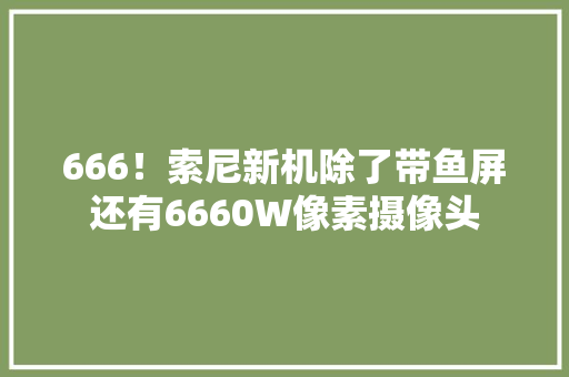 666！索尼新机除了带鱼屏还有6660W像素摄像头