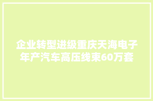 企业转型进级重庆天海电子年产汽车高压线束60万套