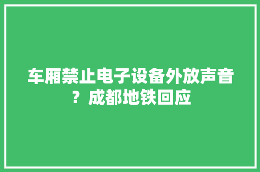 车厢禁止电子设备外放声音？成都地铁回应