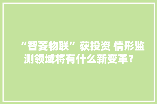 “智菱物联”获投资 情形监测领域将有什么新变革？