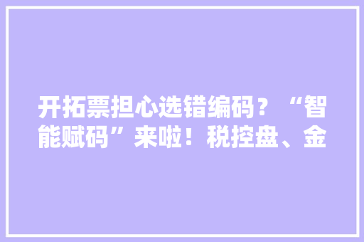 开拓票担心选错编码？“智能赋码”来啦！税控盘、金税盘操作指南 开拓票担心选错编码？“智能赋码”来啦！税控盘、金税盘操作指南 人工智能