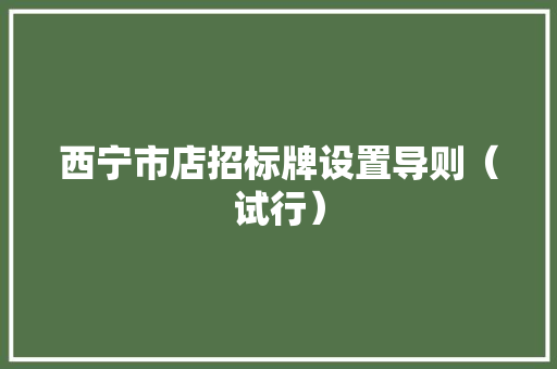 西宁市店招标牌设置导则（试行）