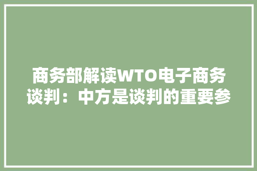 商务部解读WTO电子商务谈判：中方是谈判的重要参加方和主要提案方先后提出9份提案