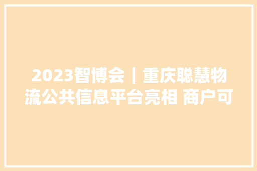 2023智博会｜重庆聪慧物流公共信息平台亮相 商户可以“一键发货” 2023智博会｜重庆聪慧物流公共信息平台亮相 商户可以“一键发货” 人工智能