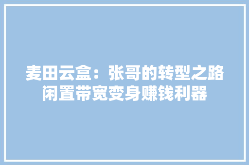 麦田云盒：张哥的转型之路闲置带宽变身赚钱利器