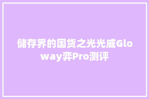 储存界的国货之光光威Gloway弈Pro测评