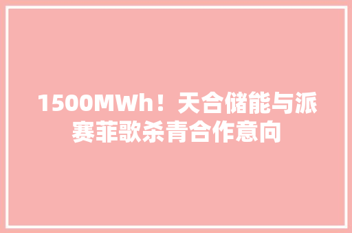 1500MWh！天合储能与派赛菲歌杀青合作意向