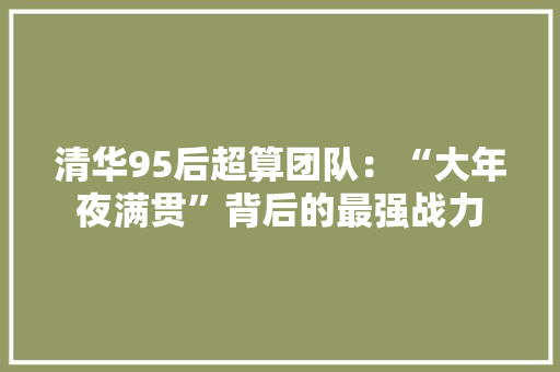 清华95后超算团队：“大年夜满贯”背后的最强战力