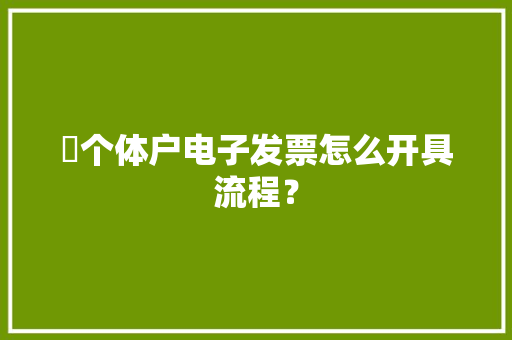 ​个体户电子发票怎么开具流程？ ​个体户电子发票怎么开具流程？ 人工智能