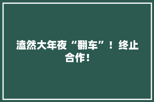 溘然大年夜“翻车”！终止合作！