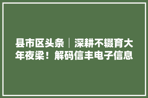县市区头条│深耕不辍育大年夜梁！解码信丰电子信息首位家当成长