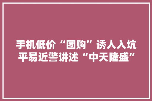 手机低价“团购”诱人入坑平易近警讲述“中天隆盛”传销案细节