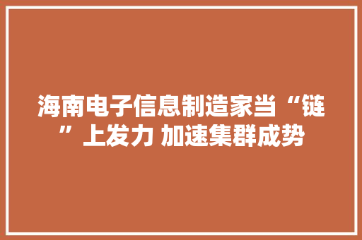 海南电子信息制造家当“链”上发力 加速集群成势