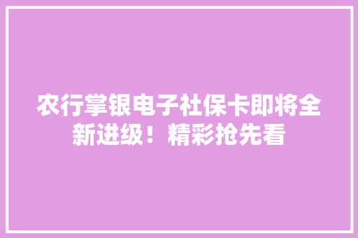 农行掌银电子社保卡即将全新进级！精彩抢先看