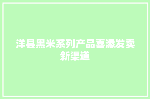 洋县黑米系列产品喜添发卖新渠道