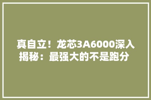 真自立！龙芯3A6000深入揭秘：最强大的不是跑分 而是这些名字 真自立！龙芯3A6000深入揭秘：最强大的不是跑分 而是这些名字 人工智能
