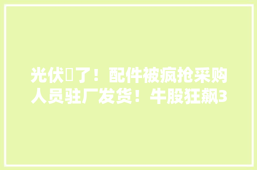 光伏燚了！配件被疯抢采购人员驻厂发货！牛股狂飙300%重磅技能革命引爆市场预期