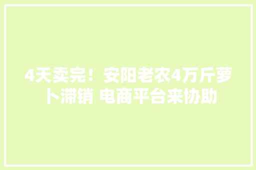 4天卖完！安阳老农4万斤萝卜滞销 电商平台来协助