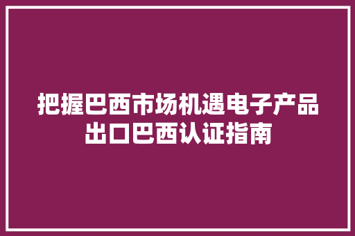 把握巴西市场机遇电子产品出口巴西认证指南