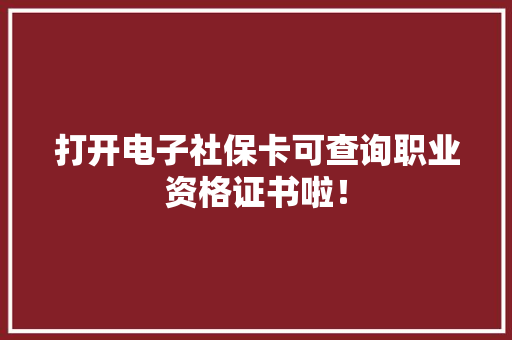 打开电子社保卡可查询职业资格证书啦！ 打开电子社保卡可查询职业资格证书啦！ 人工智能