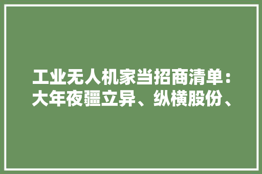工业无人机家当招商清单：大年夜疆立异、纵横股份、极飞科技等最新投资动向附关键企业名录 工业无人机家当招商清单：大年夜疆立异、纵横股份、极飞科技等最新投资动向附关键企业名录 人工智能