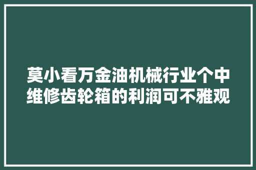 莫小看万金油机械行业个中维修齿轮箱的利润可不雅观 莫小看万金油机械行业个中维修齿轮箱的利润可不雅观 人工智能